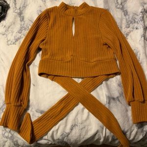 Crop sweater with turtleneck choker-open back tie